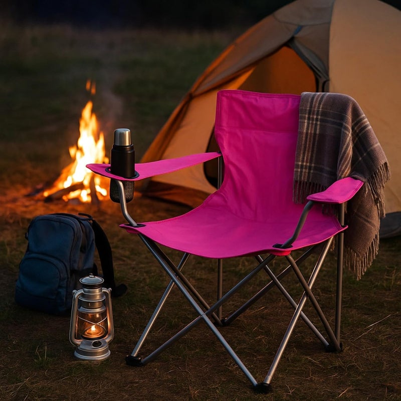 Folding Camping Chair - Foldable Metal Chair with Cup Holder & Carry Bag - Image 2